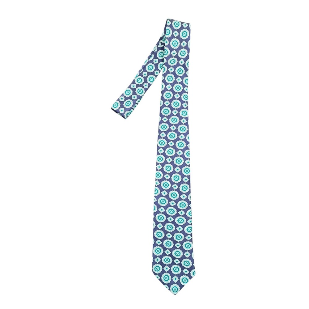 Chaps Ralph Lauren Mens Necktie Medallion Geometric Silk Purple Teal Blue 54 in